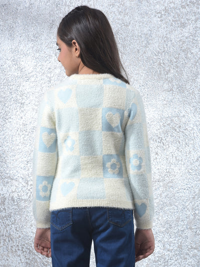 Blue Graphic Print Knitted Sweater