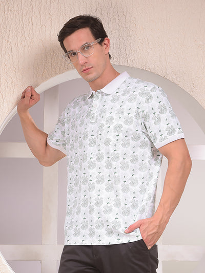 Green Floral Print Polo Neck T-Shirt