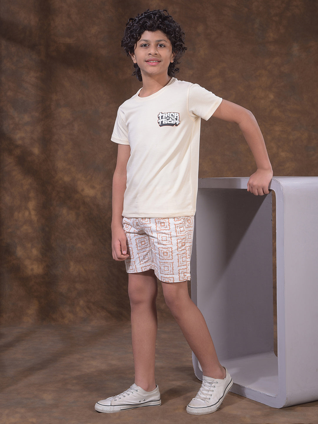 Orange Printed 100% Cotton Shorts