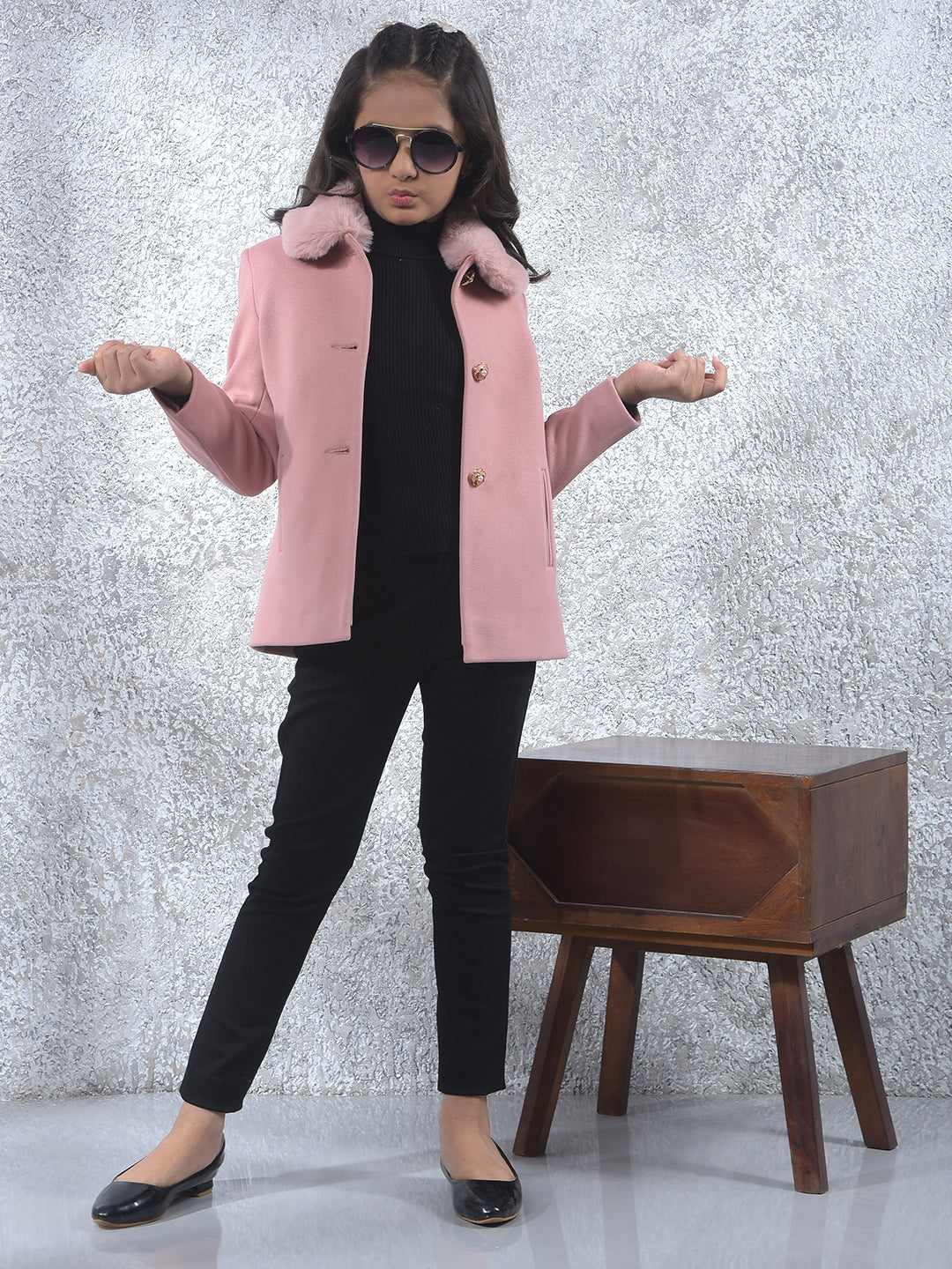 Soft Blush Single-Breasted Fur Coat