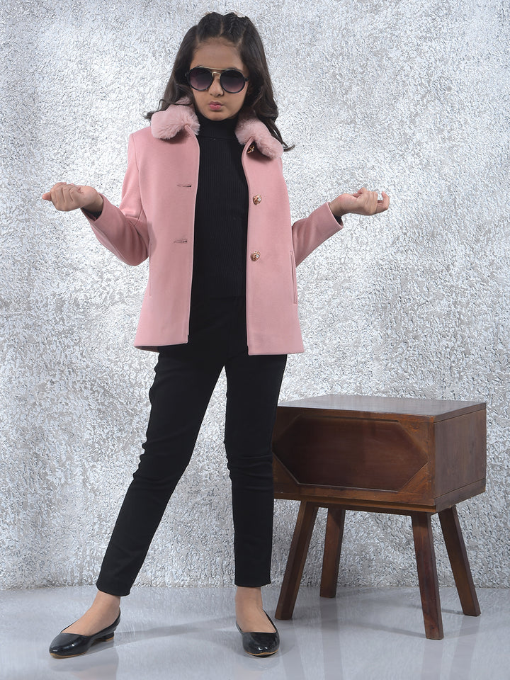 Soft Blush Single-Breasted Fur Coat