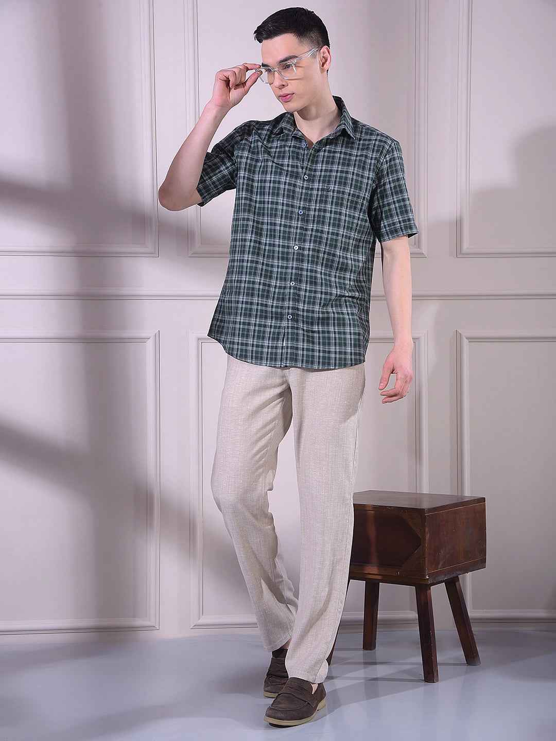 Green 100% Cotton Checked Shirt