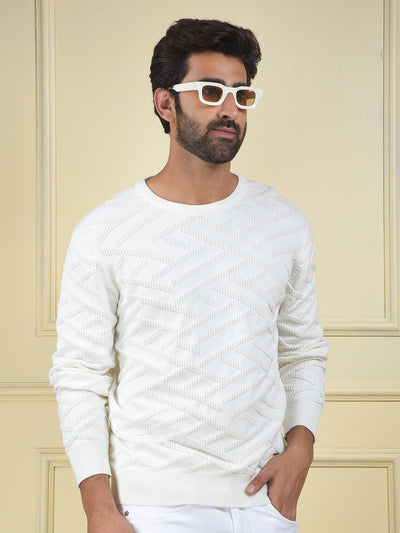 White Jacquard 100% Cotton Sweater