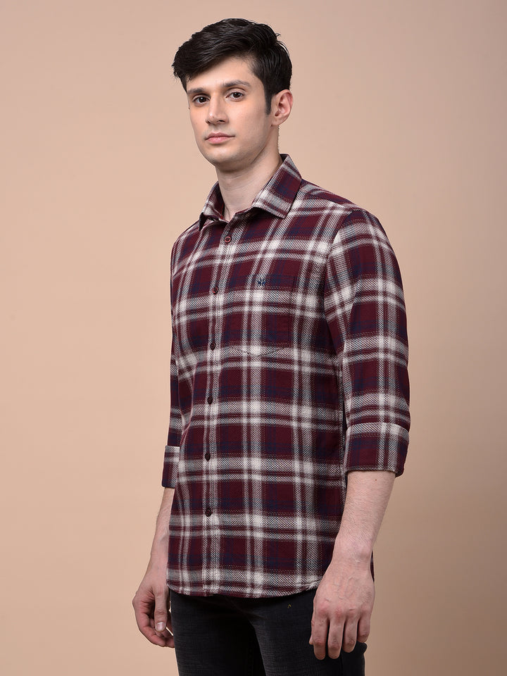 Maroon Checked 100% Cotton Shirt