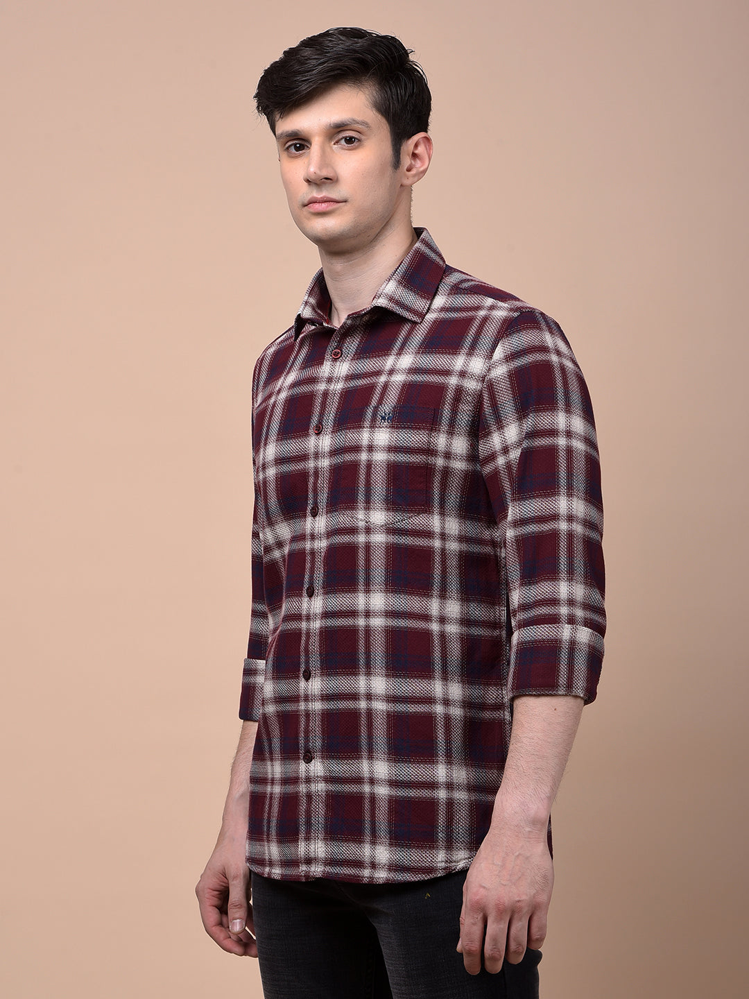 Maroon Checked 100% Cotton Shirt