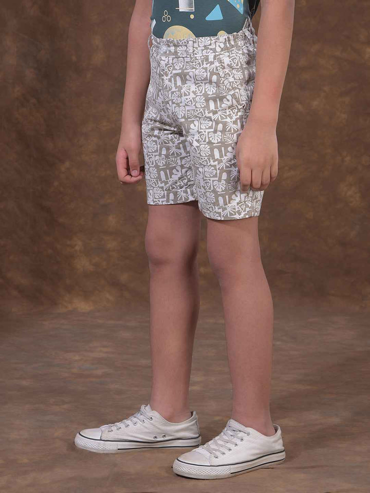Khaki Printed 100% Cotton Shorts