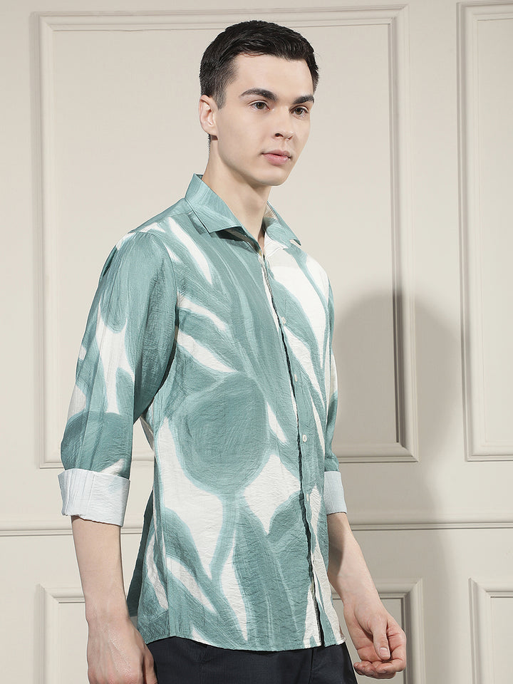 Green Botanical Print Shirt