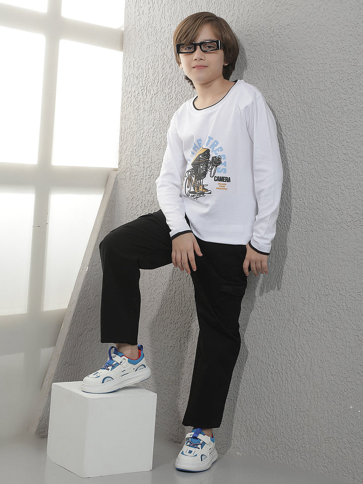 White Graphic Print 100% Cotton T-Shirt