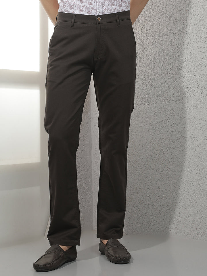 Modern Chestnut Brown Straight Trousers