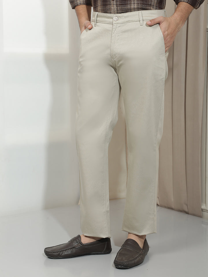 Khaki Dobby Straight Trousers