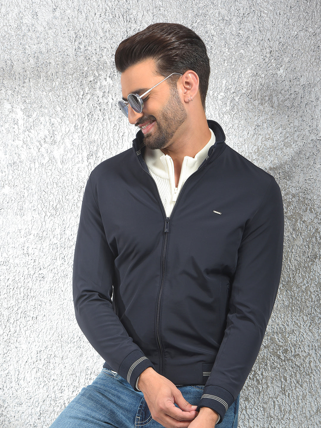 Minimalist Design Navy Blue Puffer Jacket