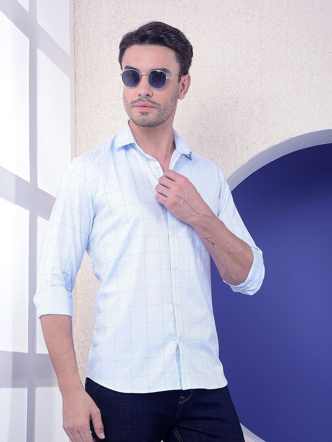 Blue Checked 100% Cotton Shirt