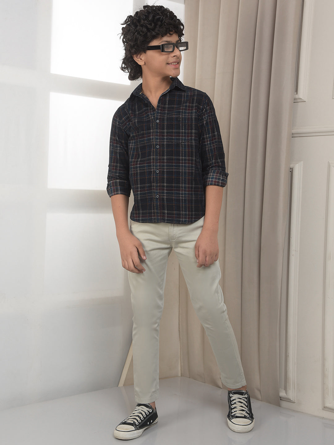 Multi-Color 100% Cotton Corduroy Check-Shirt