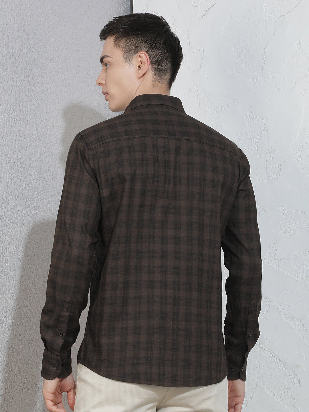 Brown Checked 100% Cotton Shirt