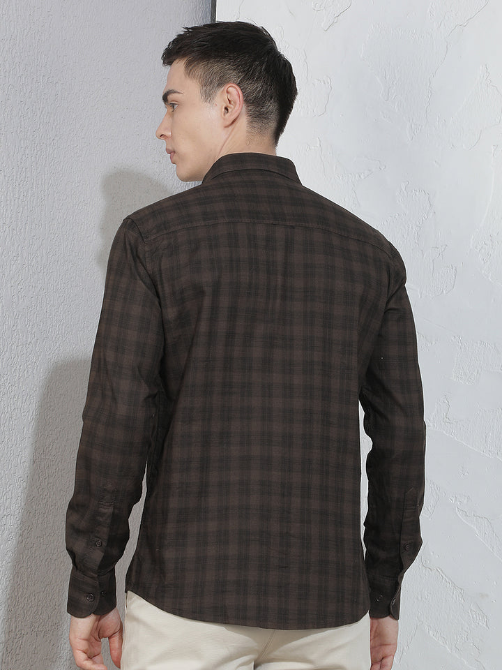 Brown Checked 100% Cotton Shirt