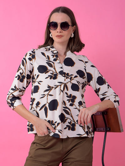 Black Floral Print V-Neck Top
