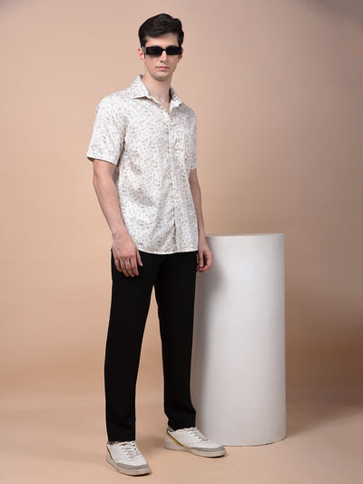 Beige Floral Print 100% Cotton Shirt
