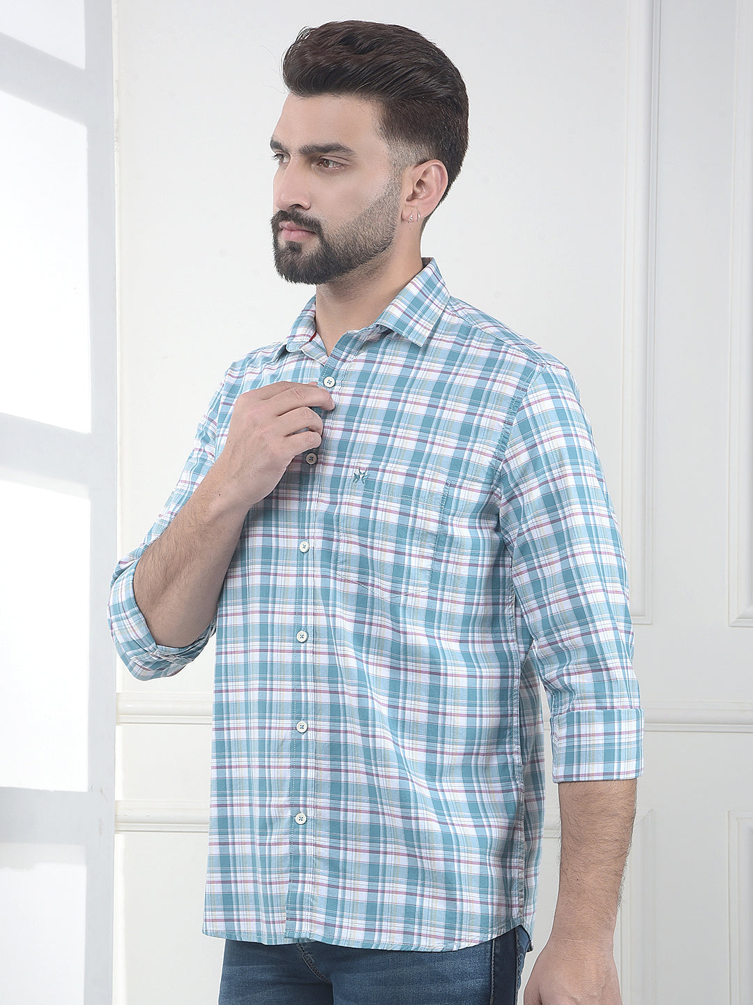 Blue Checked 100% Cotton Shirt