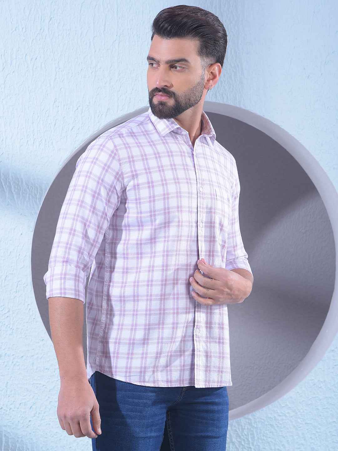 Purple Checked 100% Cotton Shirt
