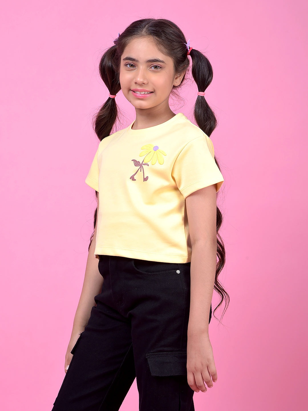 Yellow Graphic Print Cropped T-Shirt