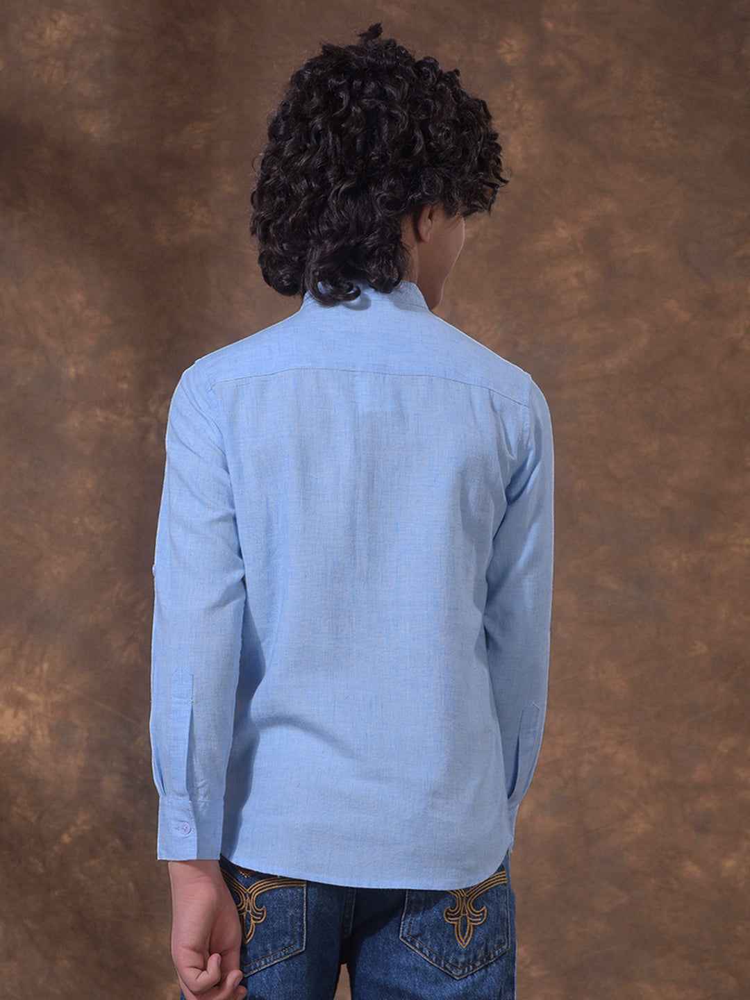 Blue Textured Linen Kurta