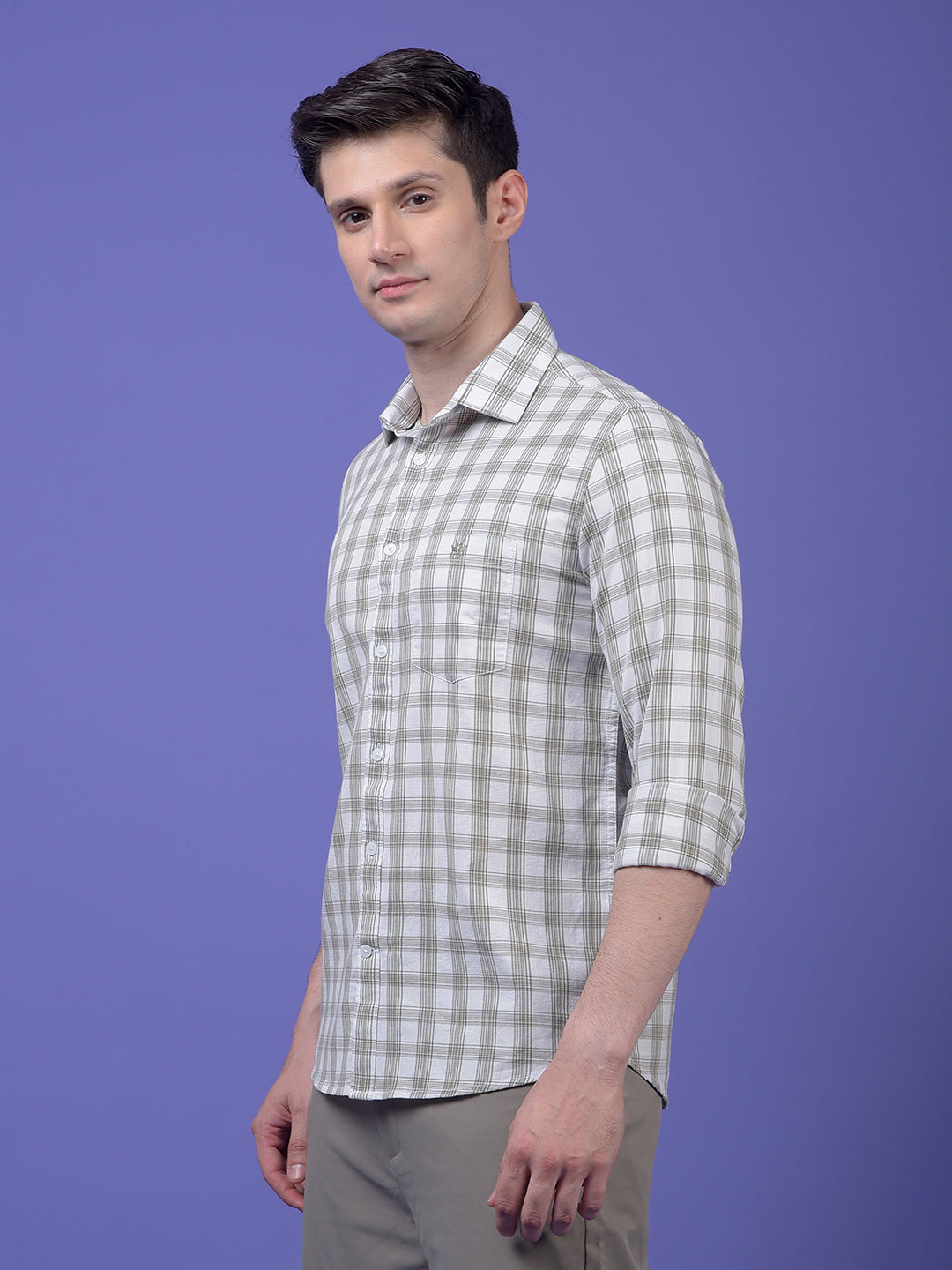 Olive Checked 100% Cotton Shirt