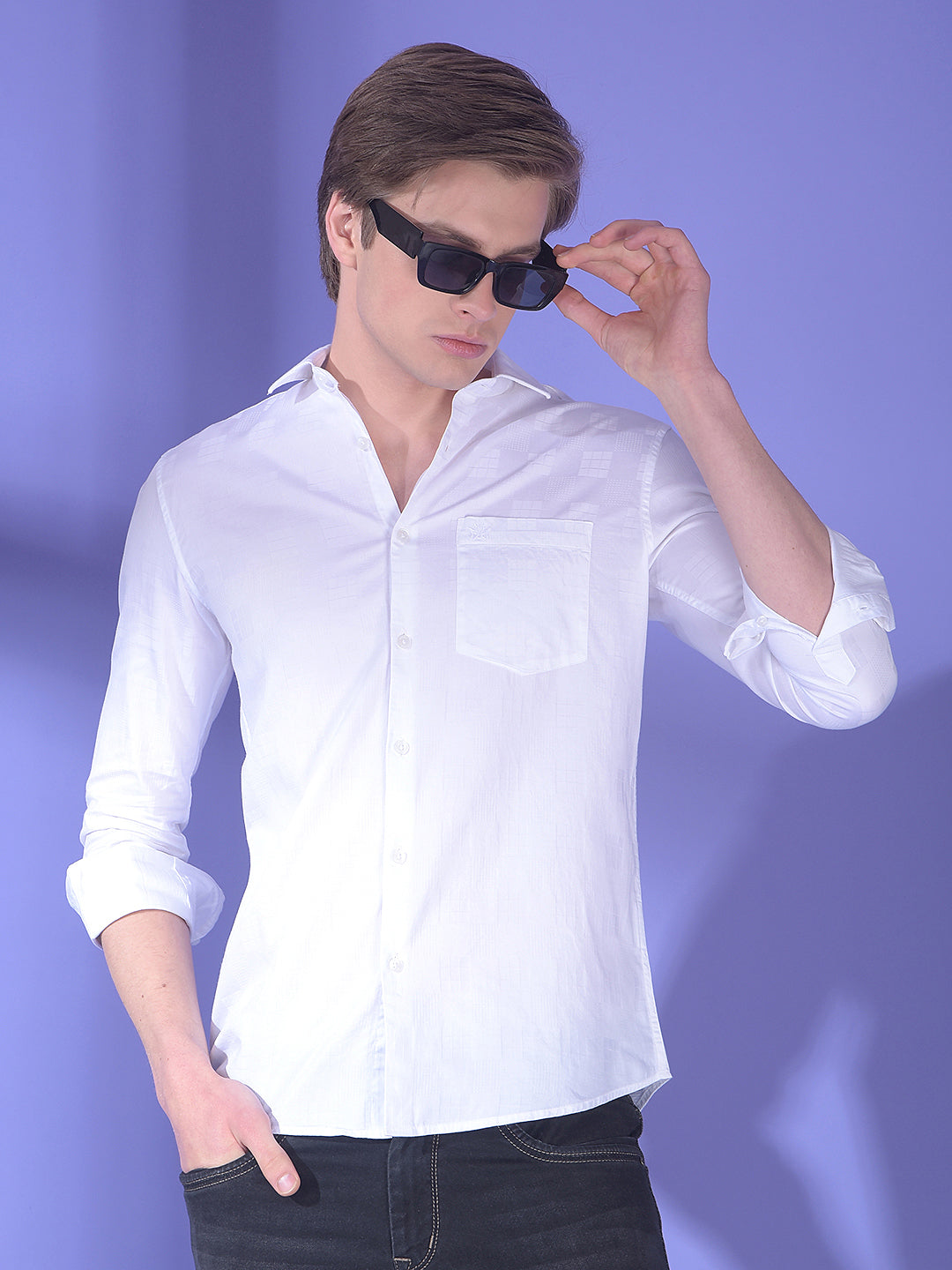 White Jacquard 100% Cotton Shirt