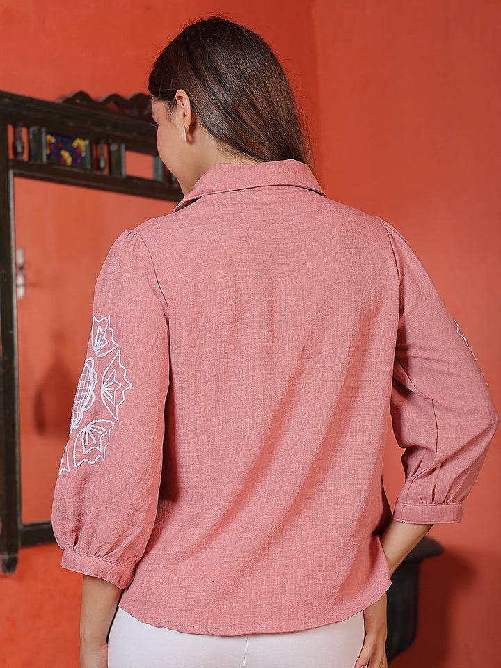 Tailored Warm Peach Embroidered Shirt