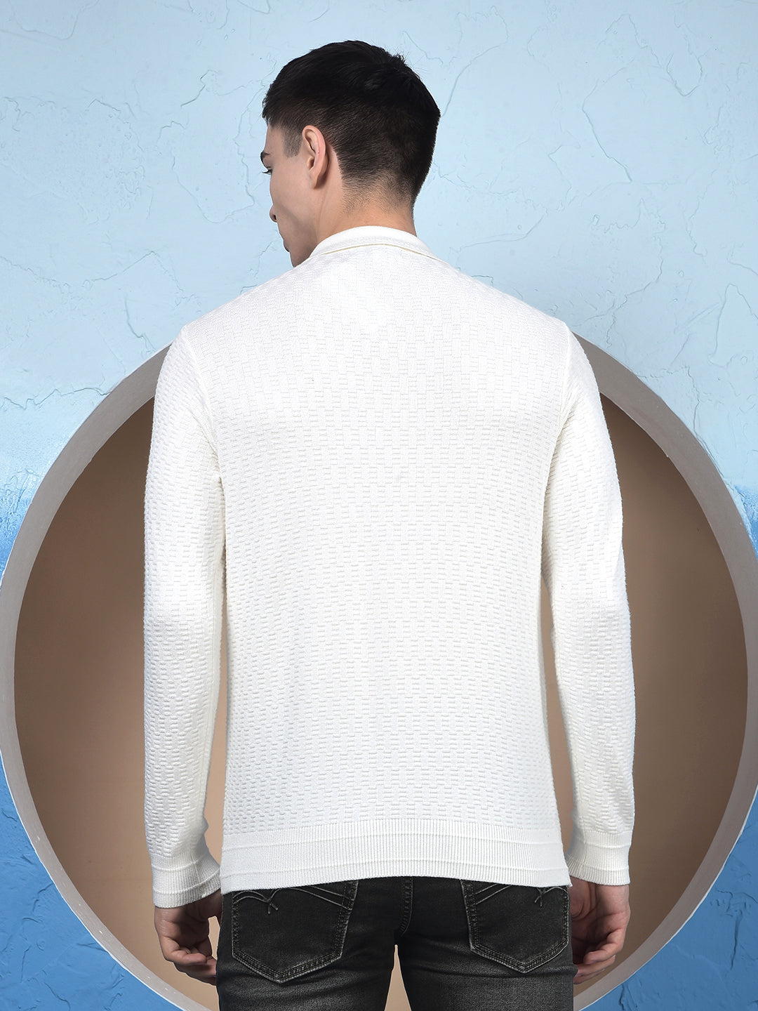 Ivory White Soft-Touch Blended Regular Textured Sweater