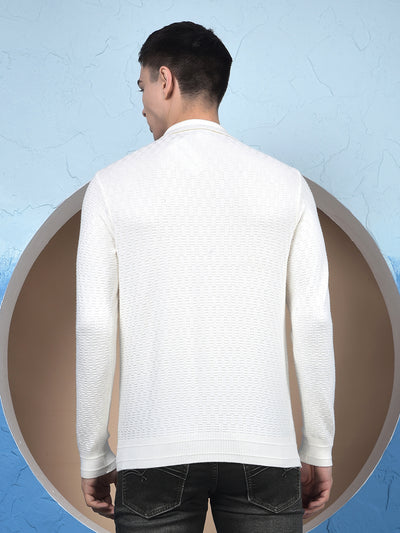 Ivory White Soft-Touch Blended Regular Textured Sweater