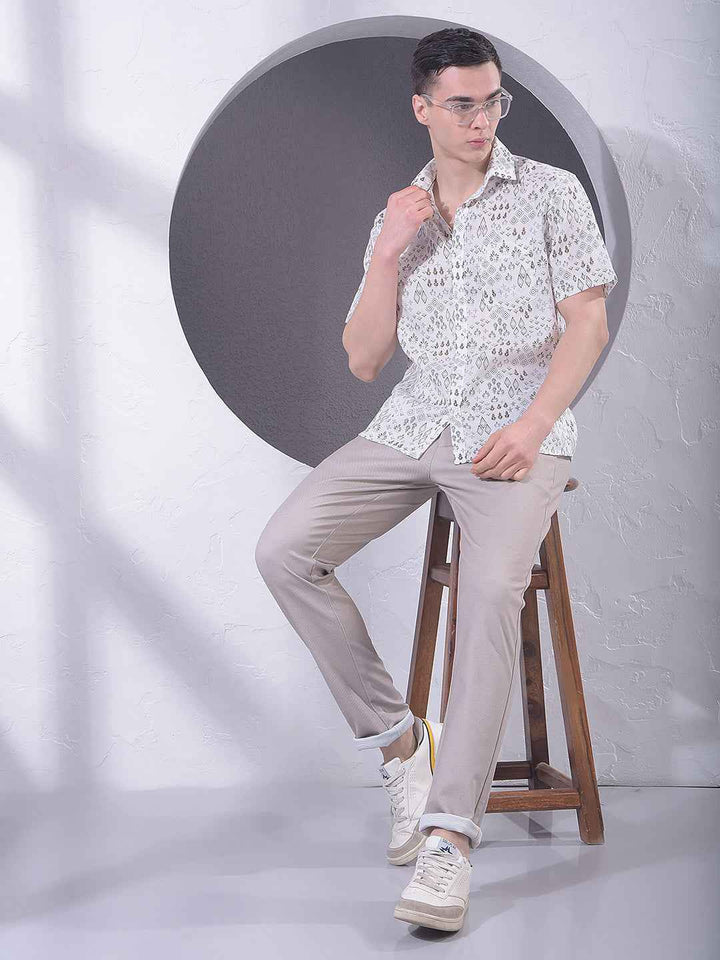 White Printed Linen Shirt