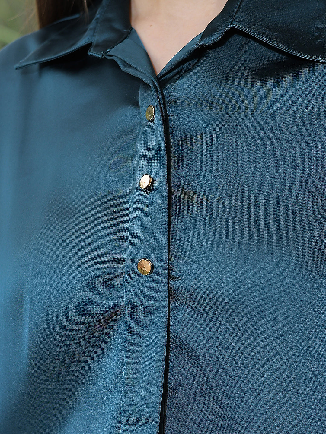 Structured Olive Green Satin Shirt