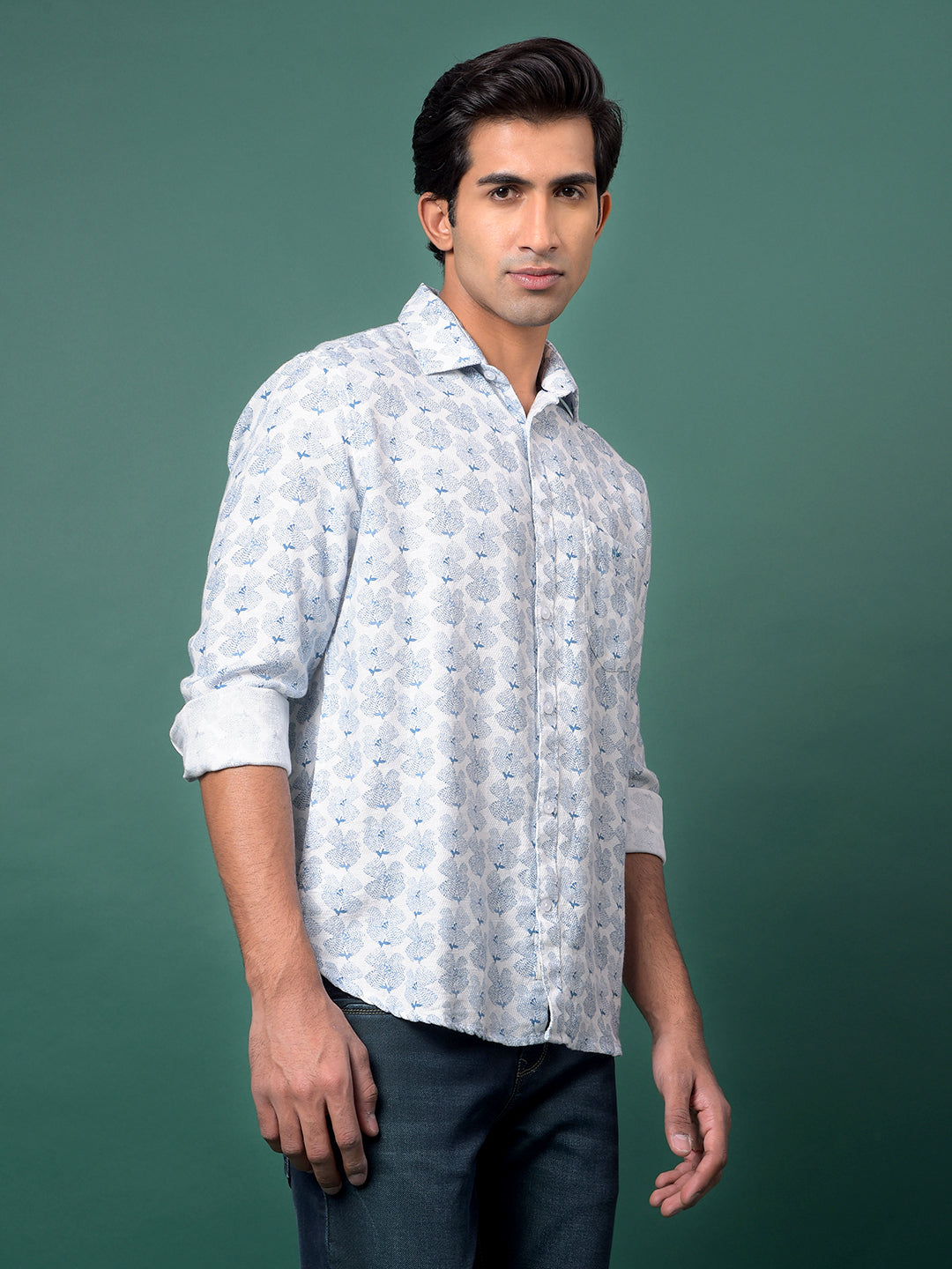Blue Floral Print Shirt-Men Shirts-Crimsoune Club