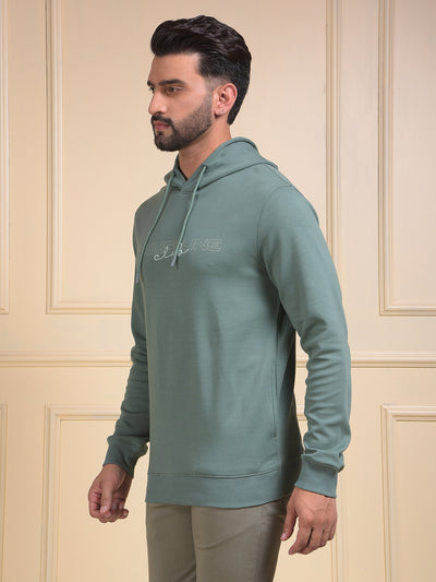 Green Embroidered Hooded Neck Sweatshirt