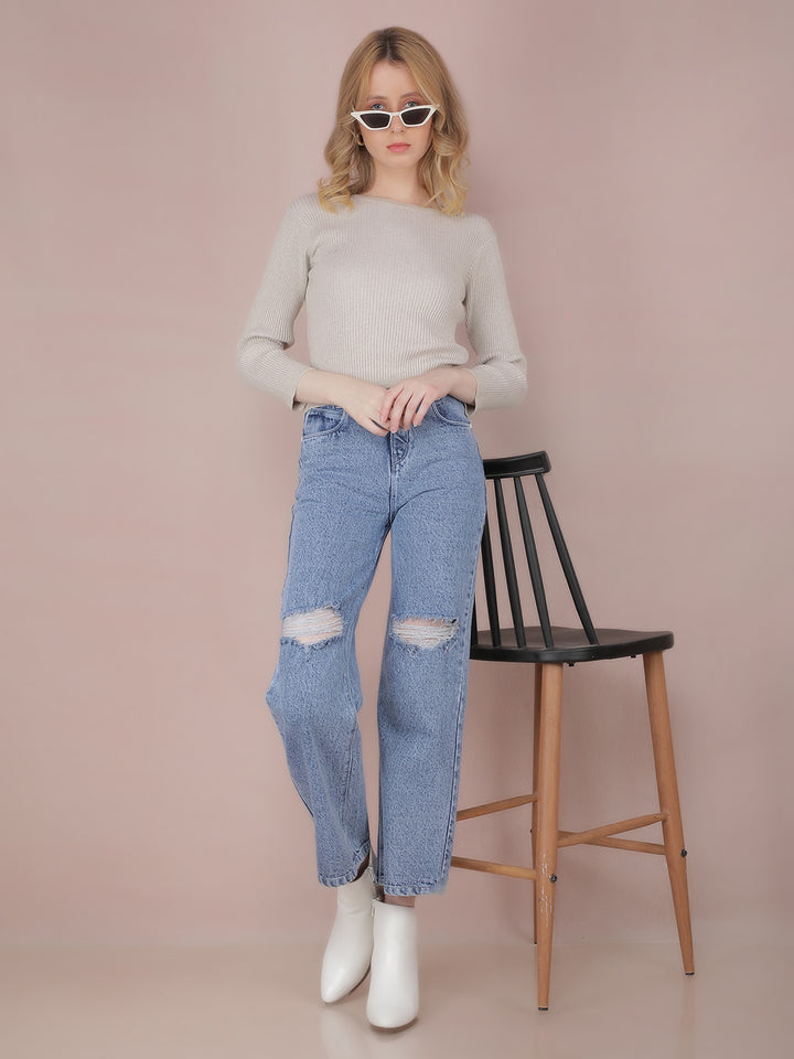 Beige Cropped Sweater