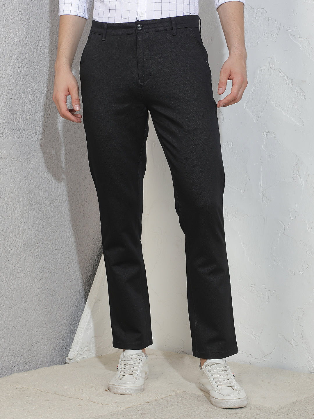 Tailored Jet Black Printed Trousers