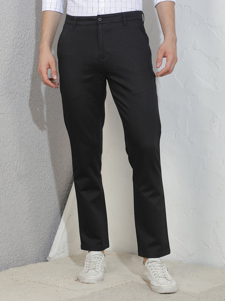 Tailored Jet Black Printed Trousers