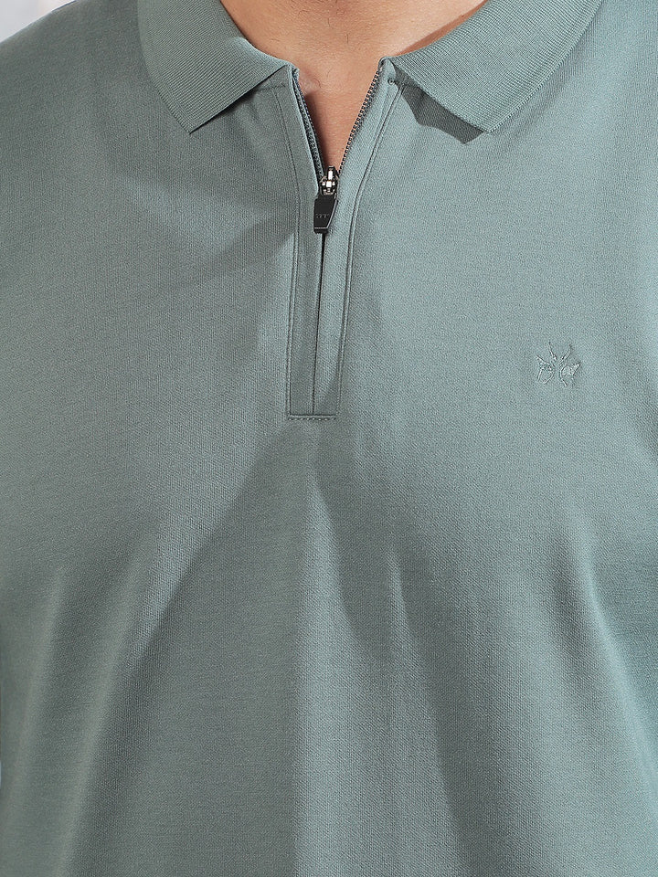 Green Polo Neck Front Open Sweatshirt