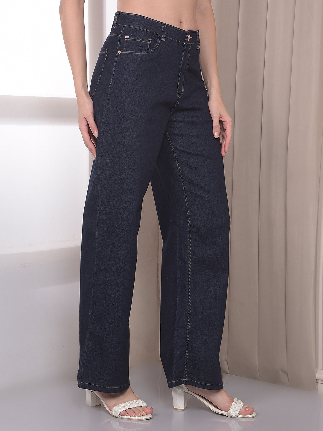 Navy Blue Wide Leg Jeans
