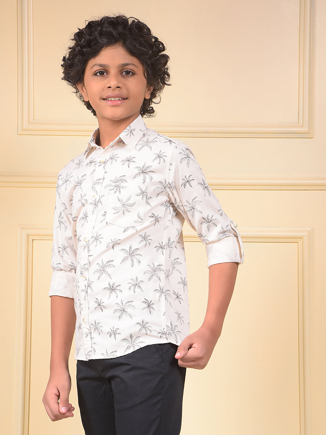 White Floral Print 100% Cotton Shirt