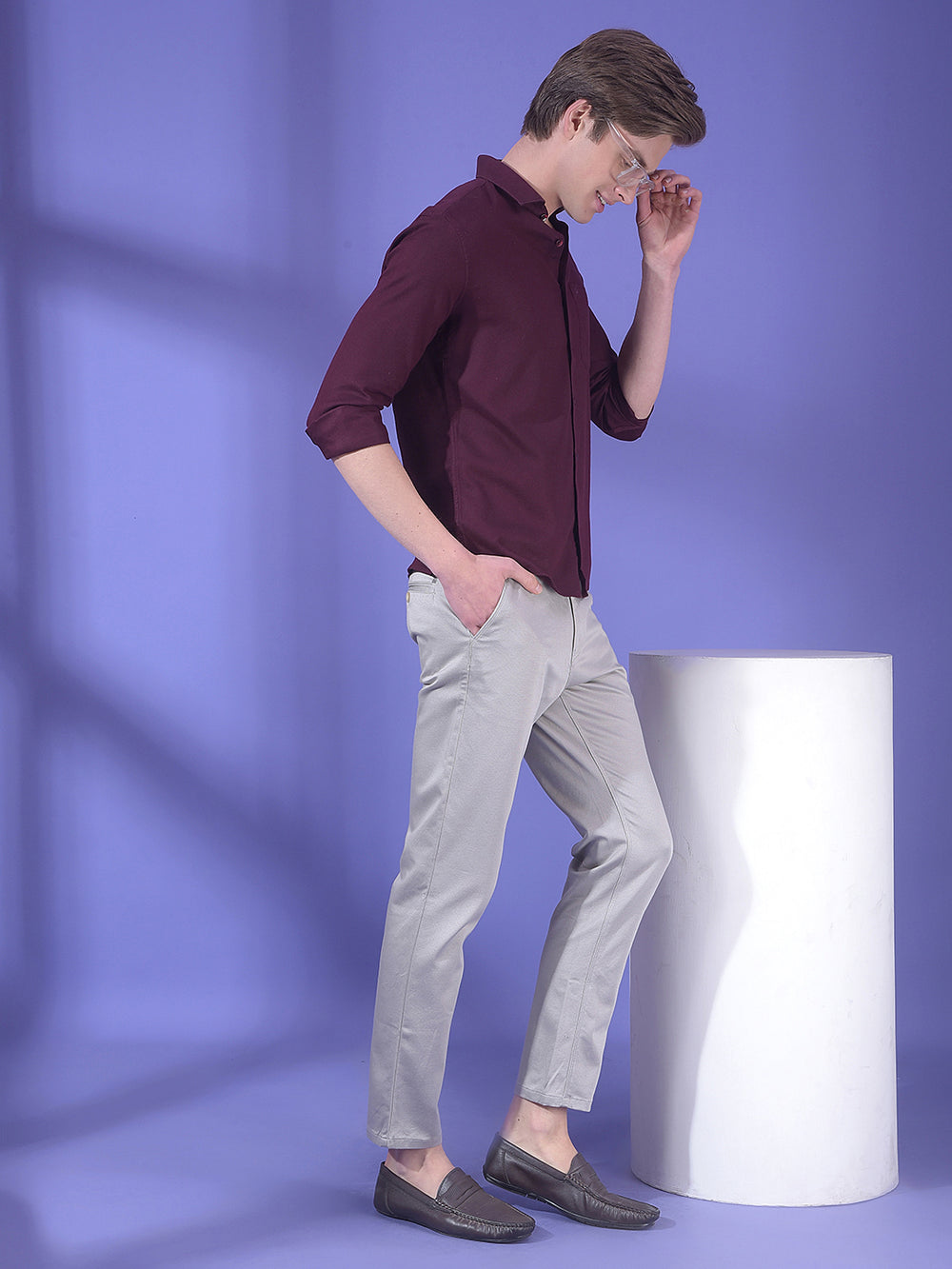 Beige Printed Chino Trousers