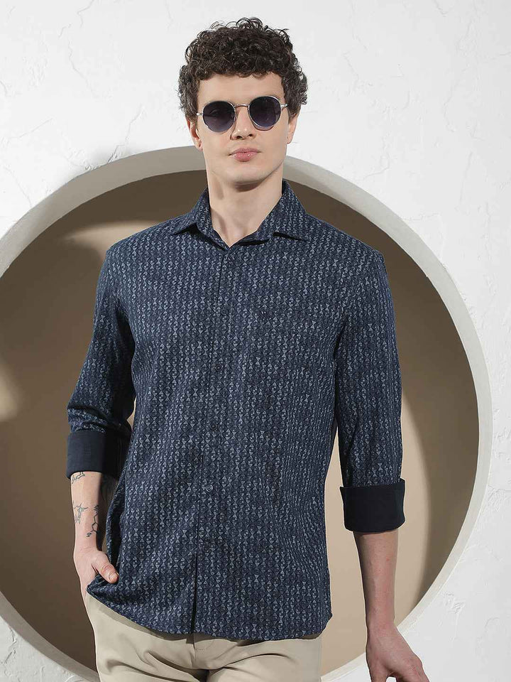 Navy Blue Printed Shirt
