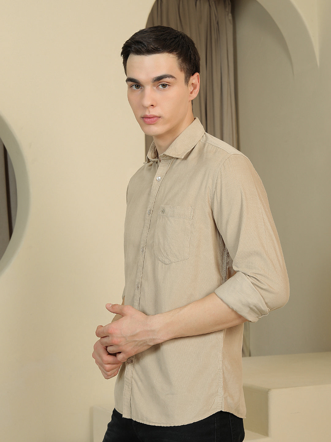 Chic Latte Beige Corduroy Shirt