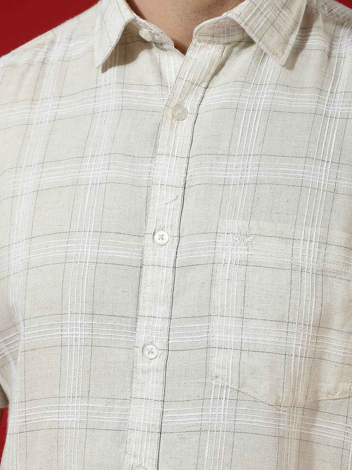 Off White Checked Linen Shirt