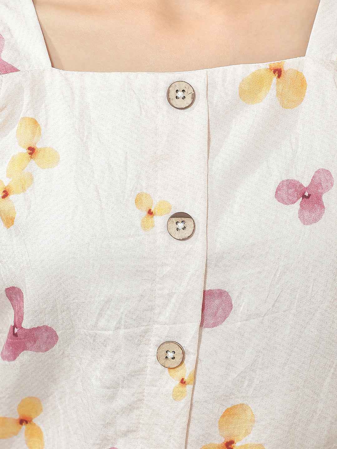 Multi-Color Floral Print Square Neck Top