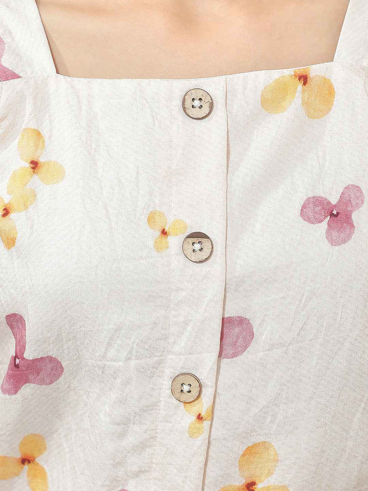 Multi-Color Floral Print Square Neck Top