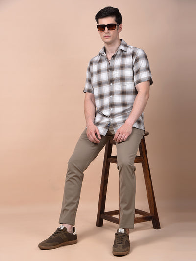 Brown Checked 100% Cotton Shirt