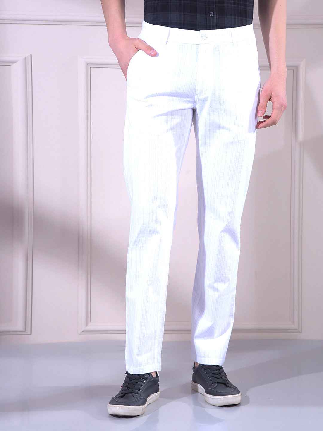 White Vertical Stripes Trousers