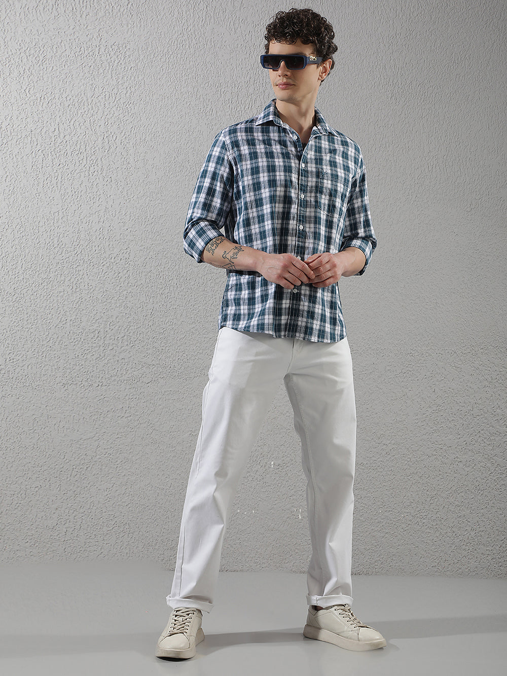 Teal Green 100% Cotton Checked Shirt