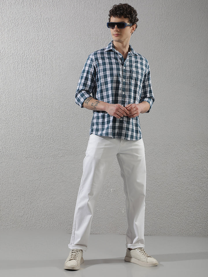 Teal Green 100% Cotton Checked Shirt